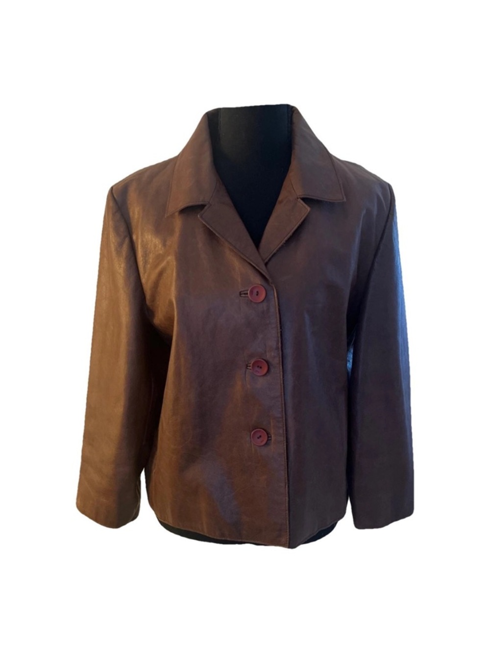 VTG Nine West Chocolate Brown Leather Button Jacket Size L